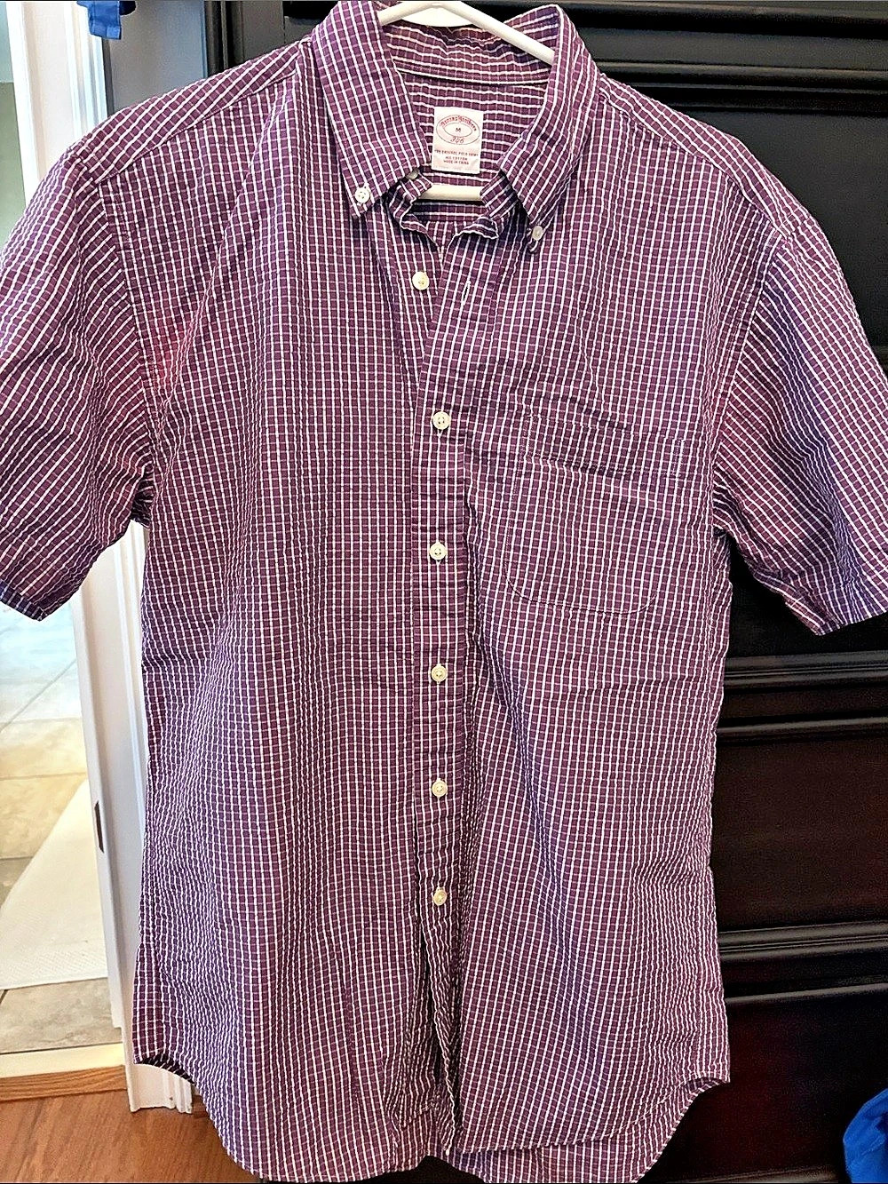 Brooks Brothers Plaid Short Sleeve Shirt in Purple Size Medium